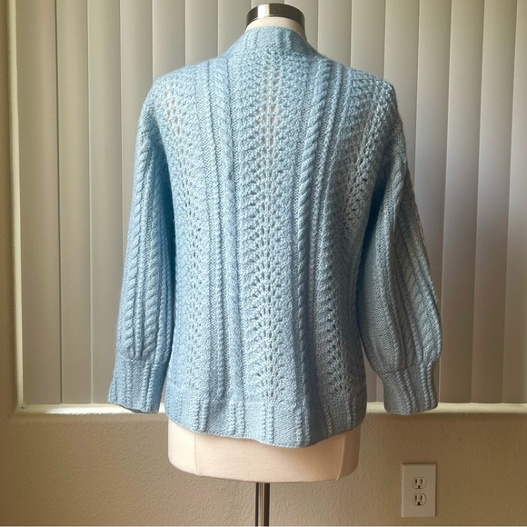 Blue Wool Handcrafted V neck button down Cardigan sweater SZ: M - Picture 6 of 11